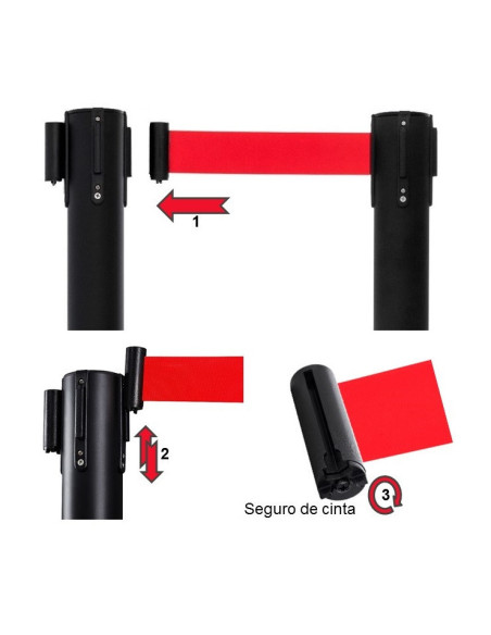 2 POSTES SEPARADORES NEGRO CON CINTA ROJA 3M FESA