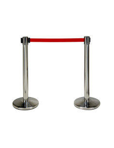 2 POSTES SEPARADORES INOXIDABLE CON CINTA ROJA 3M FESA