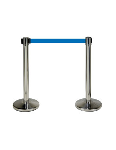 2 POSTES SEPARADORES INOXIDABLE CON CINTA AZUL 3M FESA