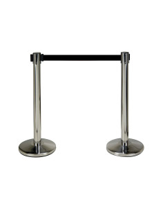 JUEGO DE 2 POSTES SEPARADORES INOXIDABLE CON CINTA NEGRA 3M