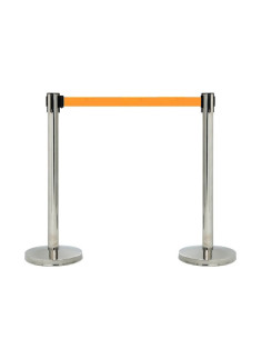 2 POSTES SEPARADORES INOX CON CINTA NARANJA DE 3 METROS
