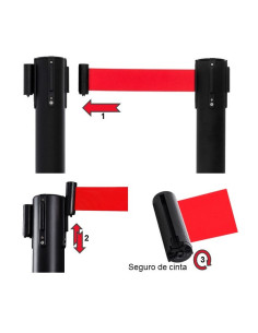 2 POSTES SEPARADORES NEGRO CON CINTA ROJA 5M CON FRENO FESA 2