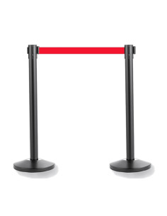 2 POSTES SEPARADORES NEGRO CON CINTA ROJA 2M CON FRENO 2